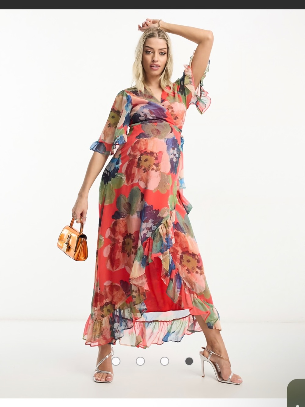 ASOS HOPE & IVY MATERNITY Floral Ruffle Wrap Maxi Dress - Red Multi NWT